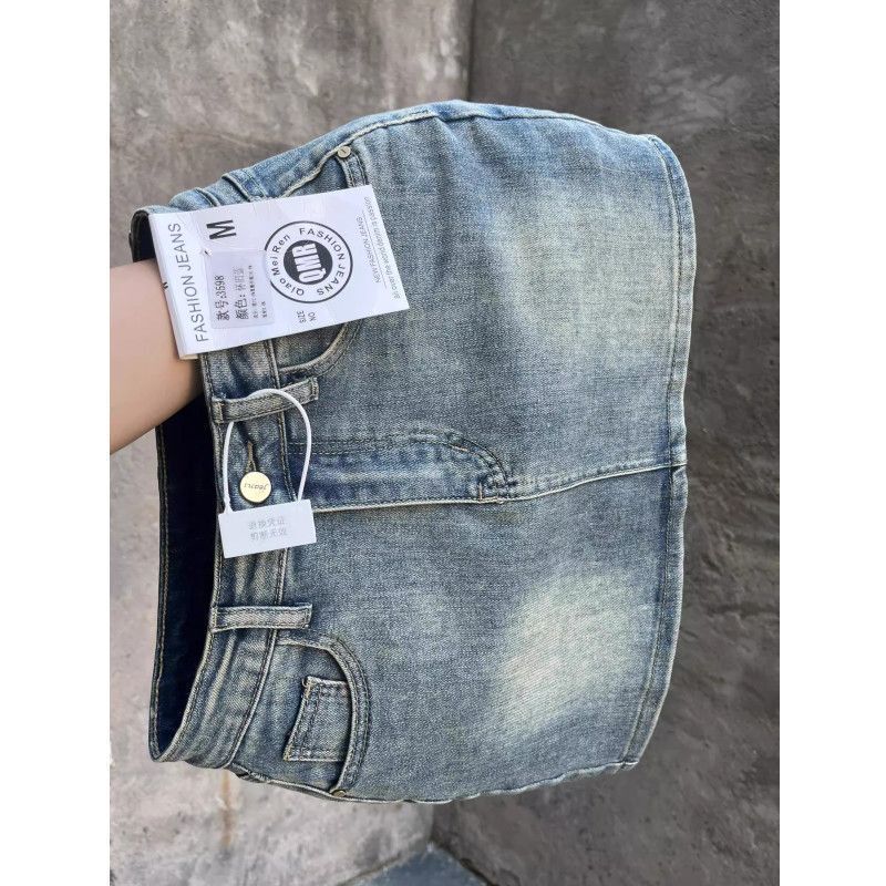 American Retro Denim Skirt for Women 2025 Spring and Summer New High-Waisted Elastic Slimming Look Versatile Anti-Exposure Short Skirt