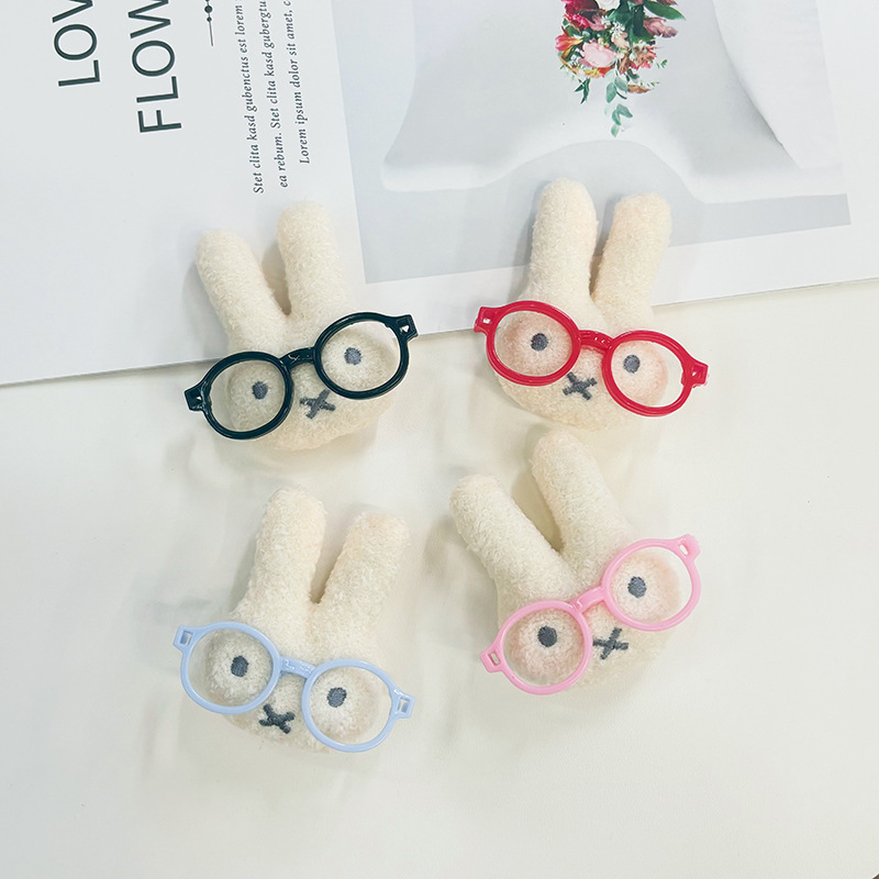 创意毛绒戴眼镜兔子发夹掰掰夹洞洞鞋帽子包包 清新甜美辅料配饰