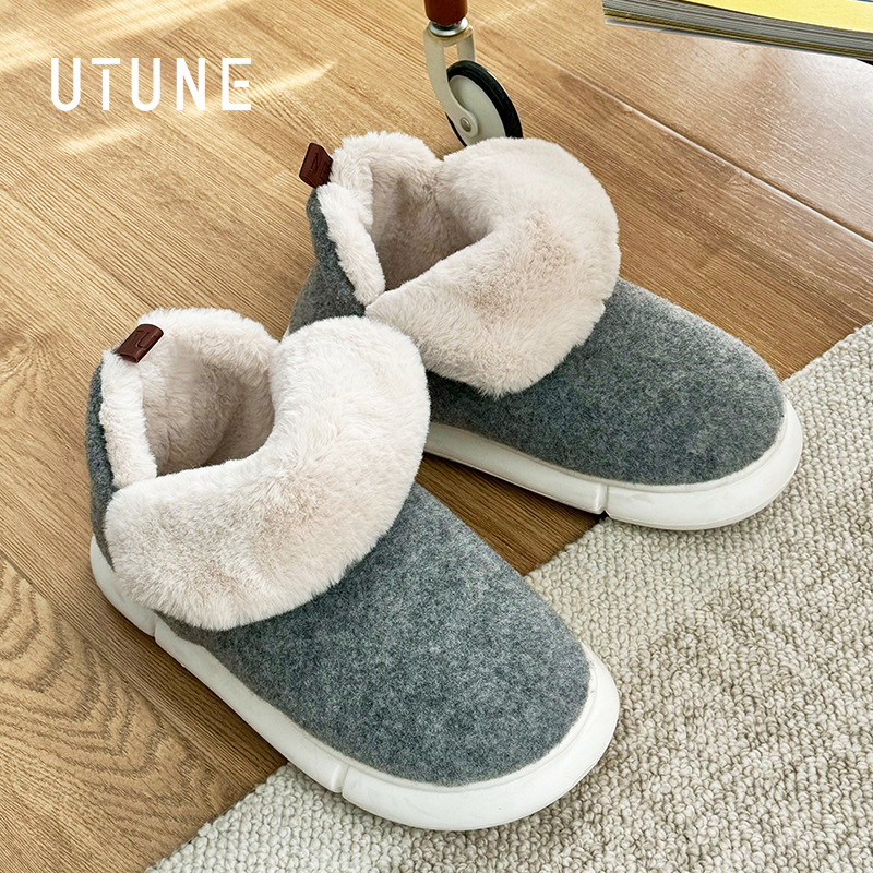 Zapatillas de algodón de tacón alto para nieve con buen ajuste, invierno femenino 2023, nueva pareja, hogar, interior, hombres cálidos