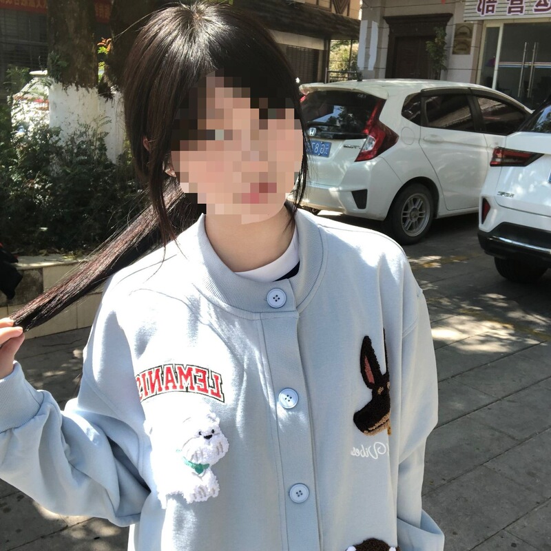 纯棉甜美可爱毛巾刺绣小狗棒球服开衫外套春秋款百搭情侣夹克上衣|undefined