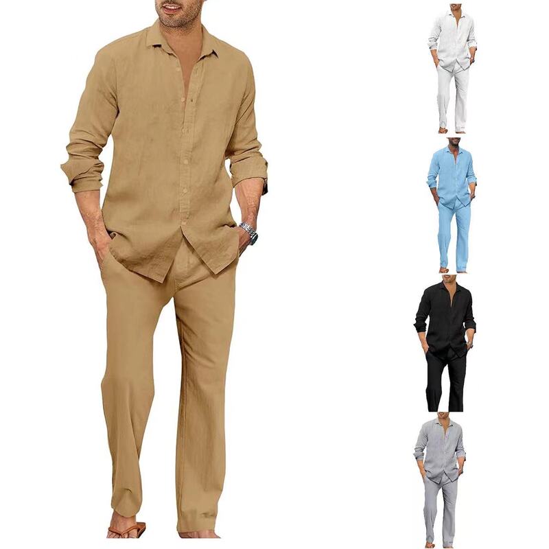 Cross-border New European and American Men's Fashion Casual suit Long-sleeved Collar Shirt Cardigan 2-piece Set All-match Men's suit
