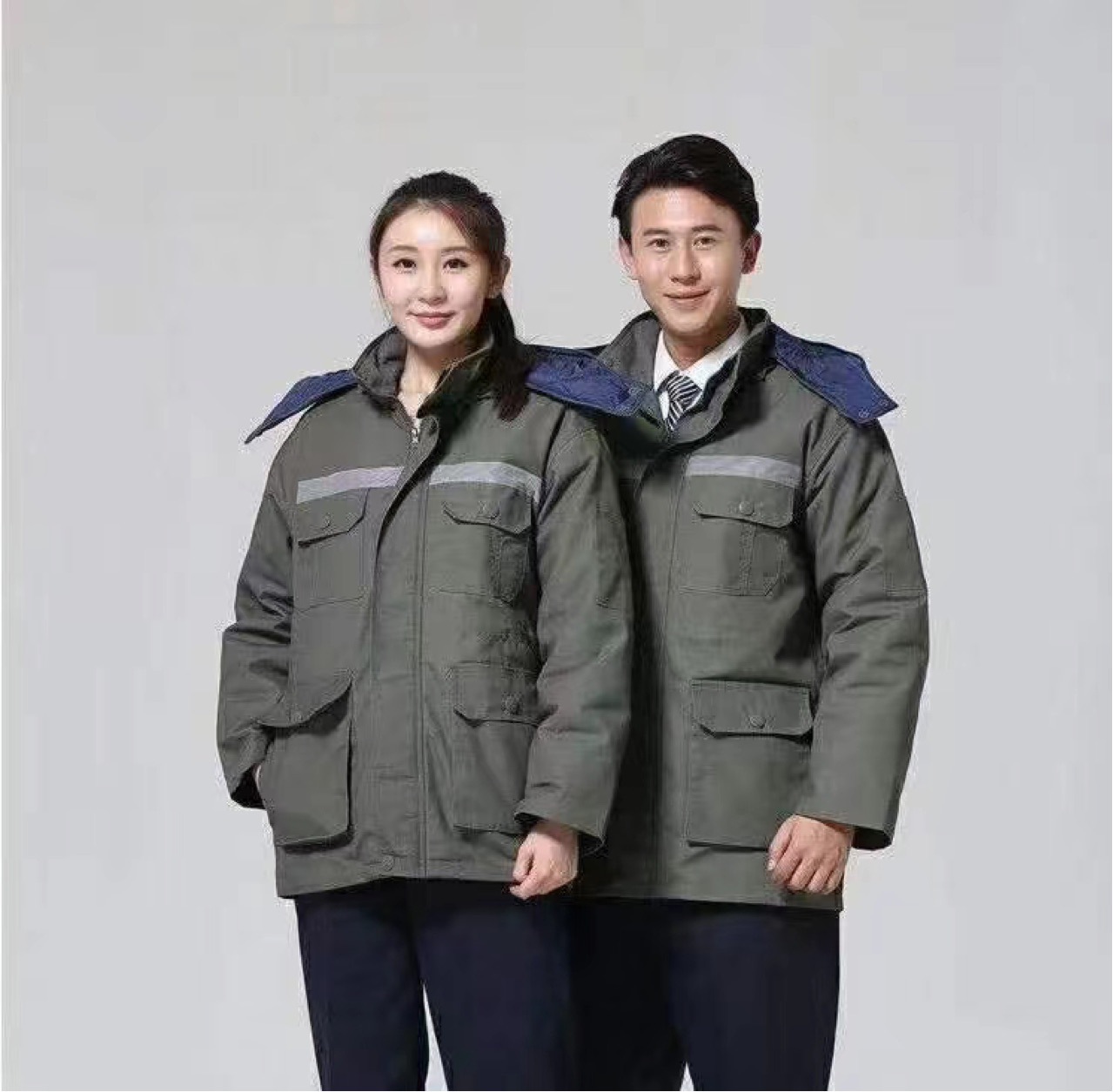 冬季工作服劳保服中长款棉衣（脱胆）防寒保暖印图印字磨毛帆布料