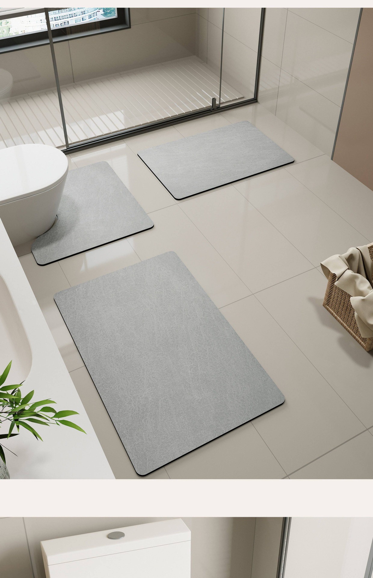 Makeup Room Bathroom Diatomaceous Earth Absorbent Mat, Non-Slip Quick-Dry U-Shaped Mat for Bathroom Entrance and Toilet