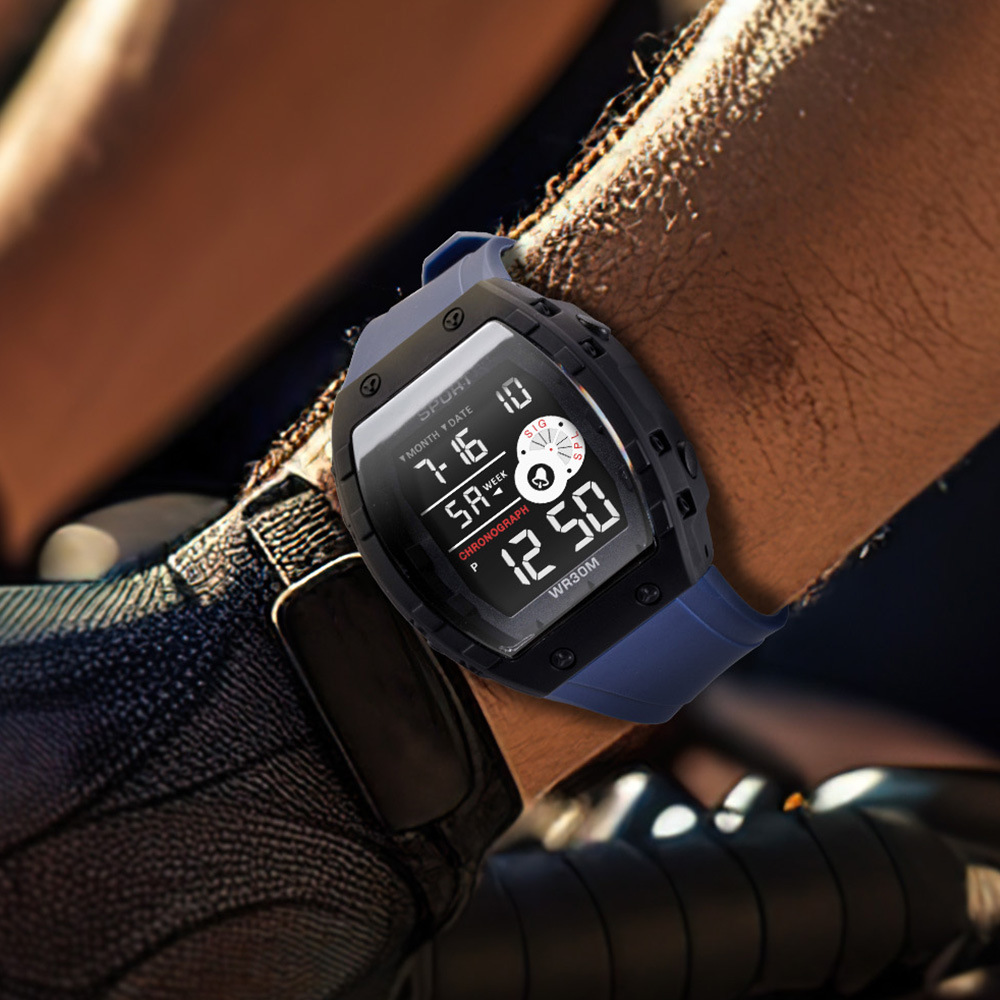 Tendencia barril de vino hombre al aire libre nocturna cronógrafo electrónico reloj electrónico alarma multifuncional reloj electrónico al por mayor