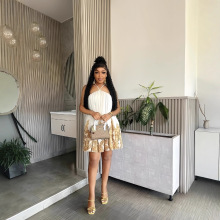 欧美跨境女装2025冬季新款无袖露肩挂脖压褶性感露背短款连衣裙