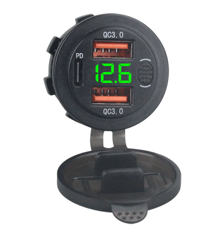 Universal car car cigarette lighter modified three-port charger with motorcycle charger QC + PD fast charge