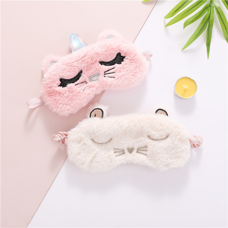 Plush Cute Sleep Eye Mask To Relieve Fatigue And Breathable Cat Light-blocking Nap Student Eye Mask For Male And Female Students In Stock