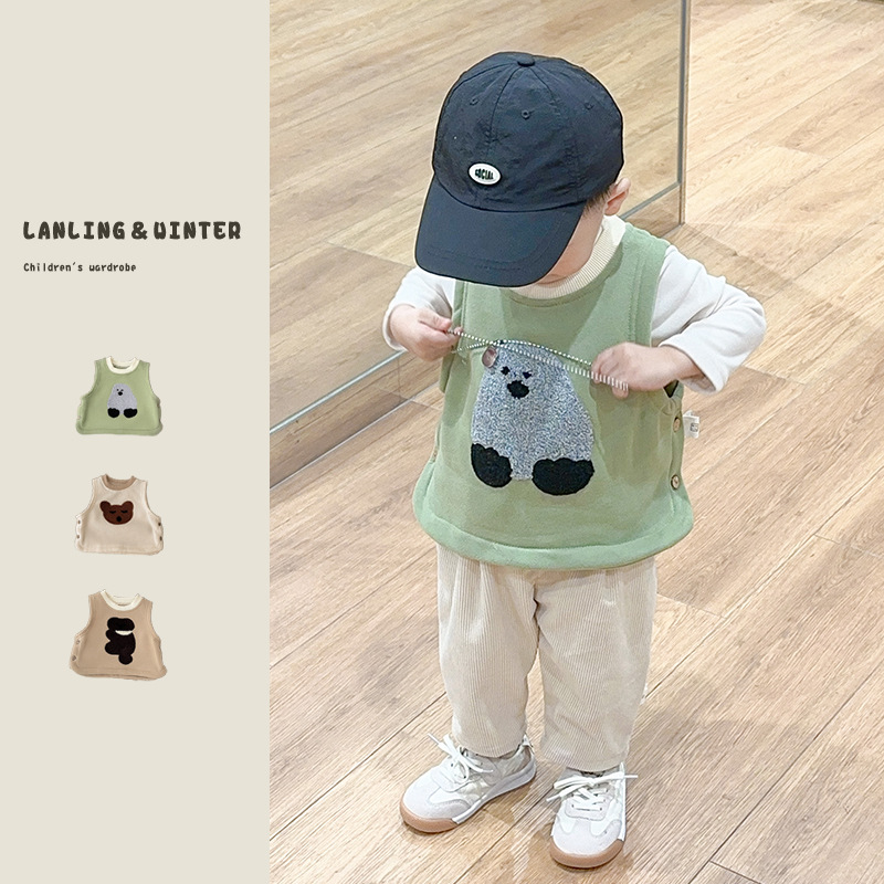 INS bebé Super lindo pequeño animal estilo coreano chaleco forrado de lana macho y hembra bebé Otoño e Invierno chaleco Chaleco de estilo occidental