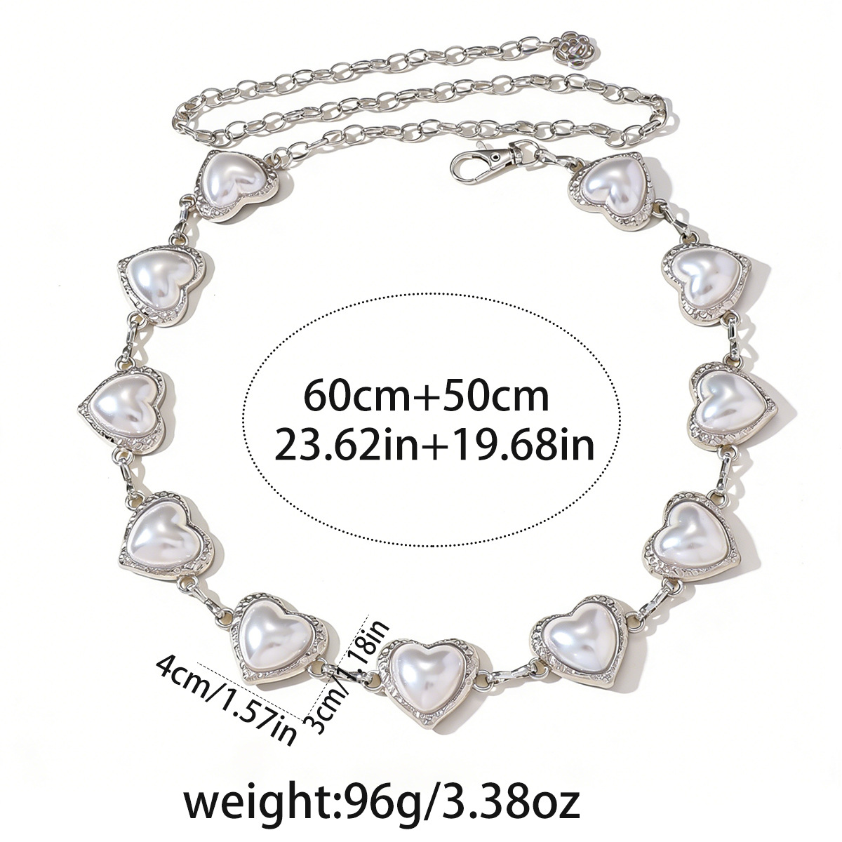 Cadena para la cintura, cadena corporal, estilo europeo y americano, con incrustaciones de perlas, cadena de metal en forma de corazón, estilo bohemio, para la cintura o el ombligo, cinturón de plata._voghion.com