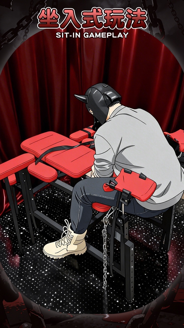 SM-御王座 Plus Bondage Restraint Stool in Black Iron and Tech Fabric — detail image 4