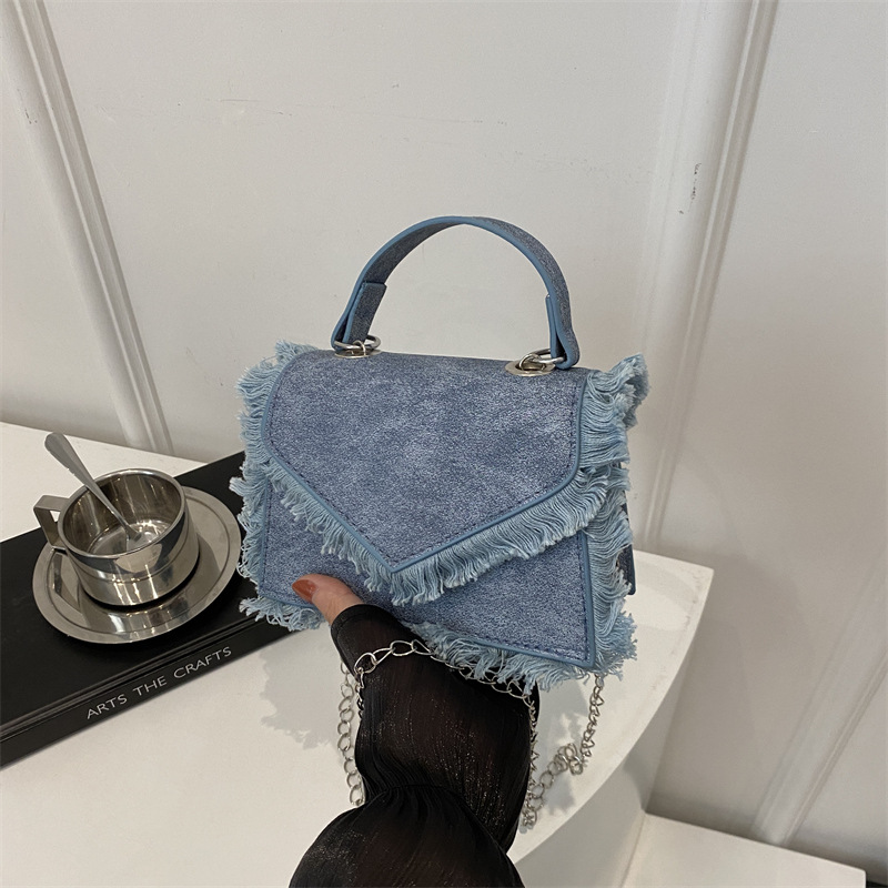 2024 nuevo estilo extranjero bolso retro denim bordes bordes bordados bolso cuadrado simple personalidad mochila de hombro