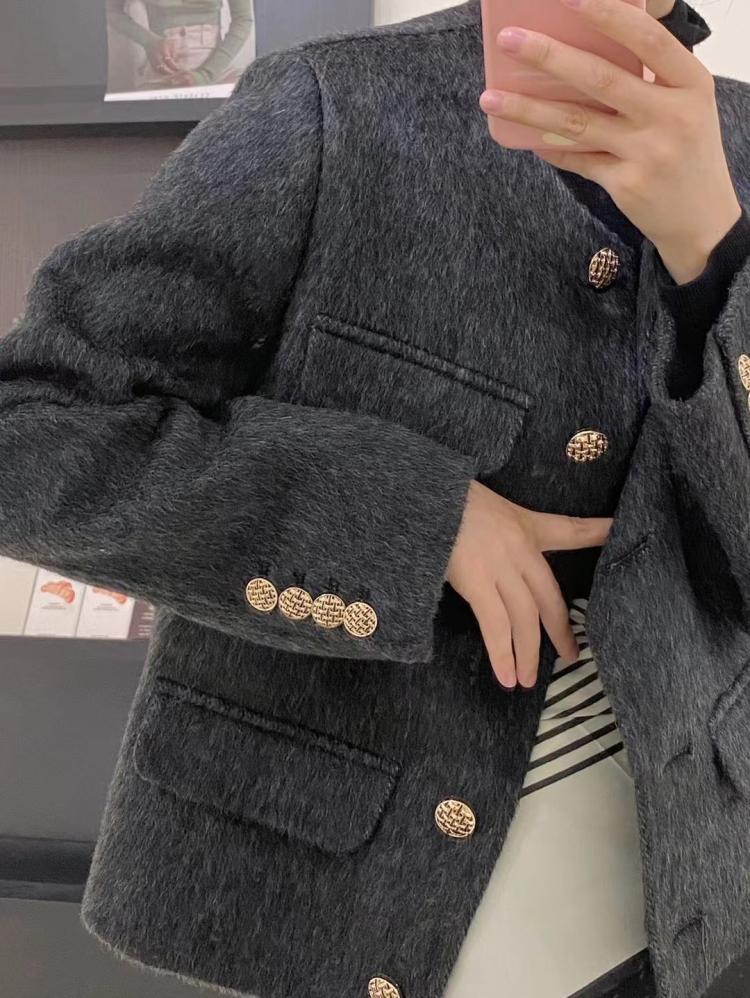 オフシーズン両面ウールコートショートスモールラウンドネックスモールフレグランススタイル通勤ウール両面ウールコート女性用