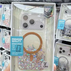 适用iPhone17promax大孔透明滴胶手机壳苹果17星星闪粉磁吸硬壳16