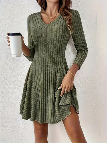 Cozy A-line Dress for Autumn/Winter Fashion, Long Sleeve Knit, Trendy Outerwear Style