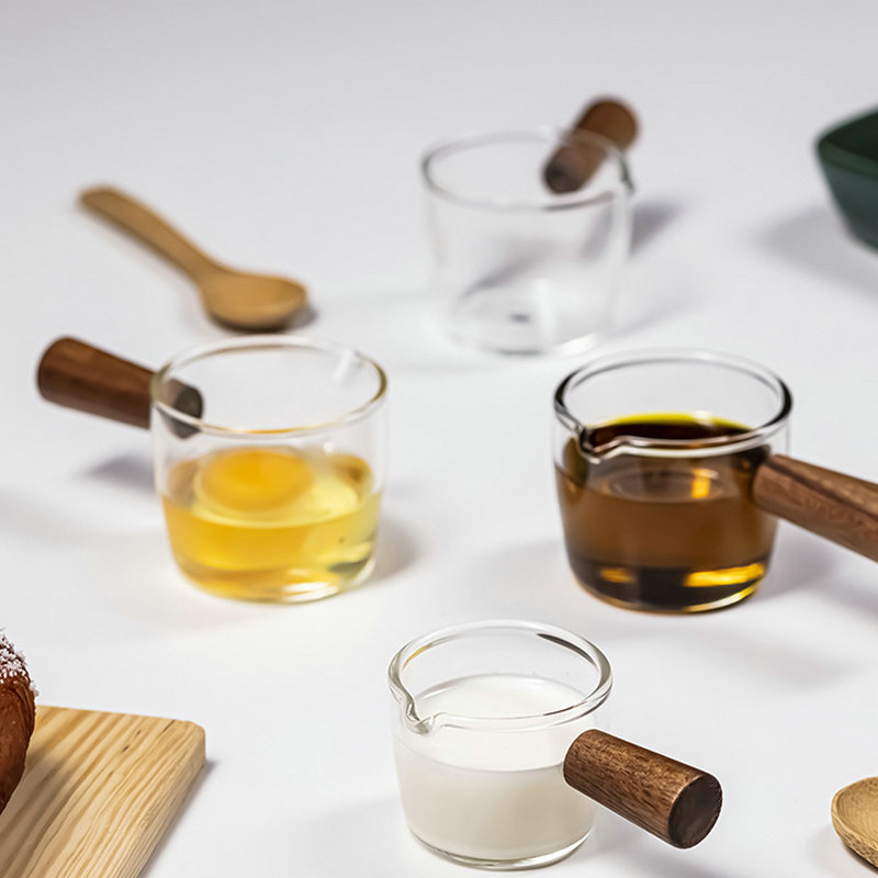 Creative Glass Wooden Handle Small Milk Cup ins Mini Milk Jar Coffee Latte Transparent Korean Style Small Milk Cup with Handle