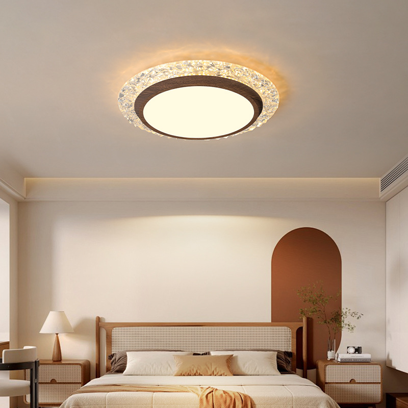 Luz de techo de dormitorio medieval retro americano silencioso estilo de madera minimalista redondo protector de ojos de color nuez lámpara de estudio súper brillante