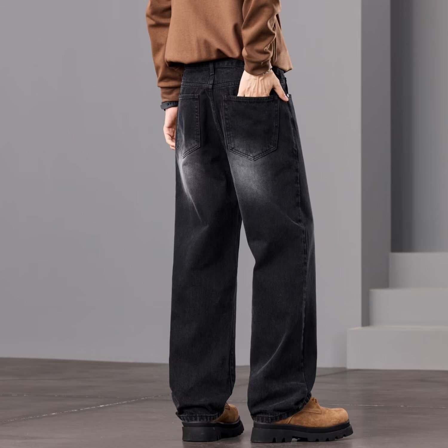 Men's Clothing Straight Leg Black Jeans Trendy Casual Versatile High Street Retro Vibe Spring Autumn New_mkmklike.com