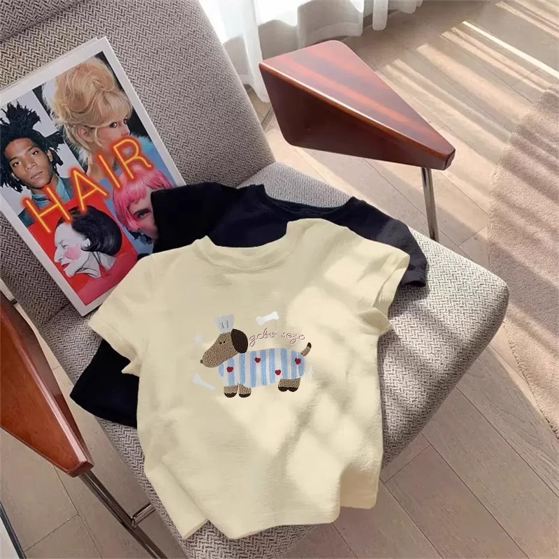 ネットセレブ人気の純綿半袖Tシャツレディース2025夏新作右肩ラウンドネックスリムフィットベーシックトップ|undefined