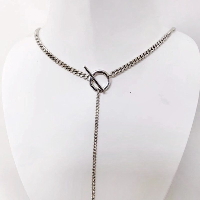 Yamamoto silver S925 Silver fashion texture tank chain otbuckle Y chain clavicle chain long tassel sweater necklace