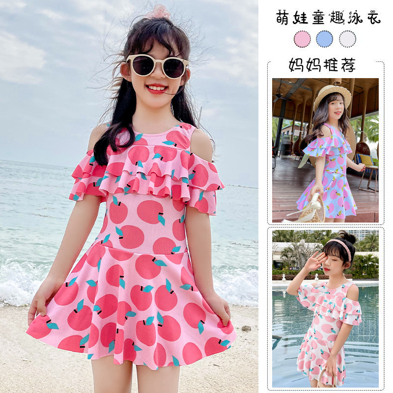 Girls Swimsuit One-Piece Summer 5-8 Years Old Middle-Aged and Older Kidsren's Swimsuit Skirt Style Cute and Stylish Girl Hot Spring Swimsuit