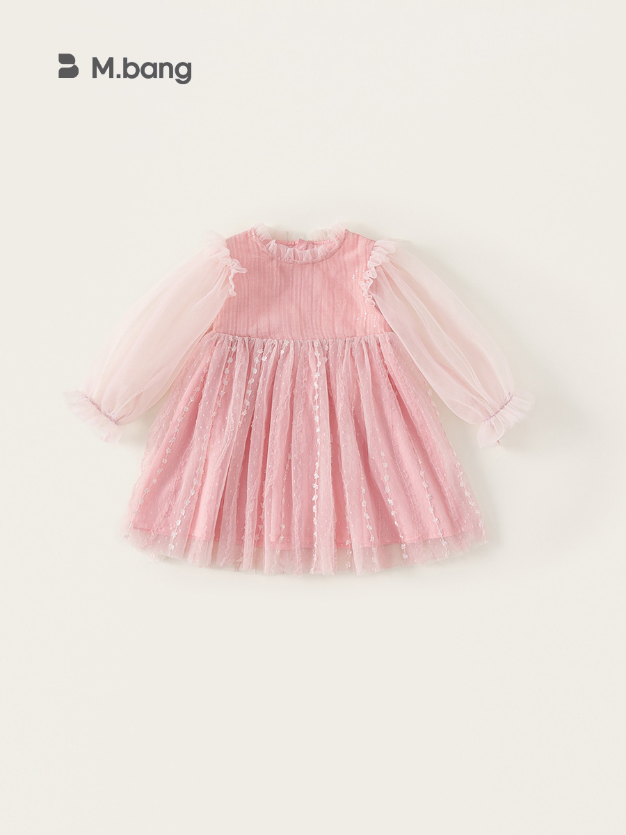 Yubao ropa infantil primavera y otoño ropa de niña coreana para niños manga larga red de ropa de bebé vestido de princesa rosa image 1