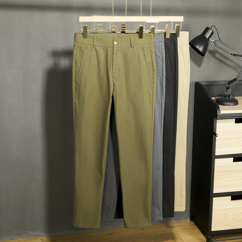 Pantalones de traje anti-arrugas para hombres, delgados, rectos, negocios, ocio, nueve puntos, pantalones de traje de alto nivel