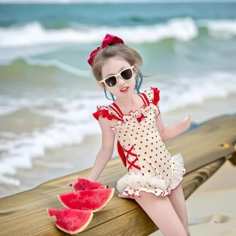2025 新しい女の子の夏の水着黒ピーチハート蝶子供ワンピース水泳パンツベビー水着スーツ|undefined