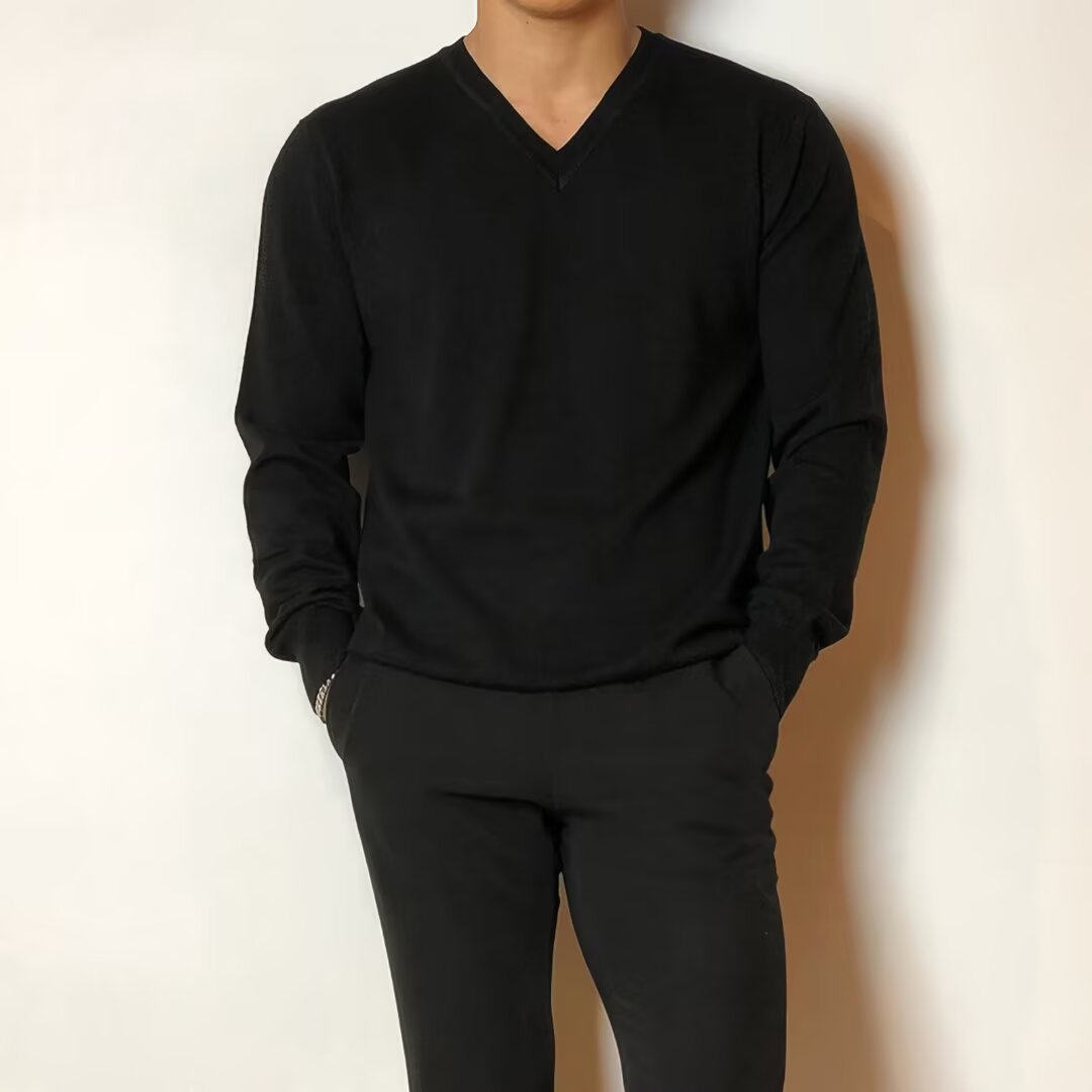 Slim Fit V-Neck Knit Sweater For Men - Lightweight Casual Pullover With Soft Texture, Stylish Layering Essential _voghion.com