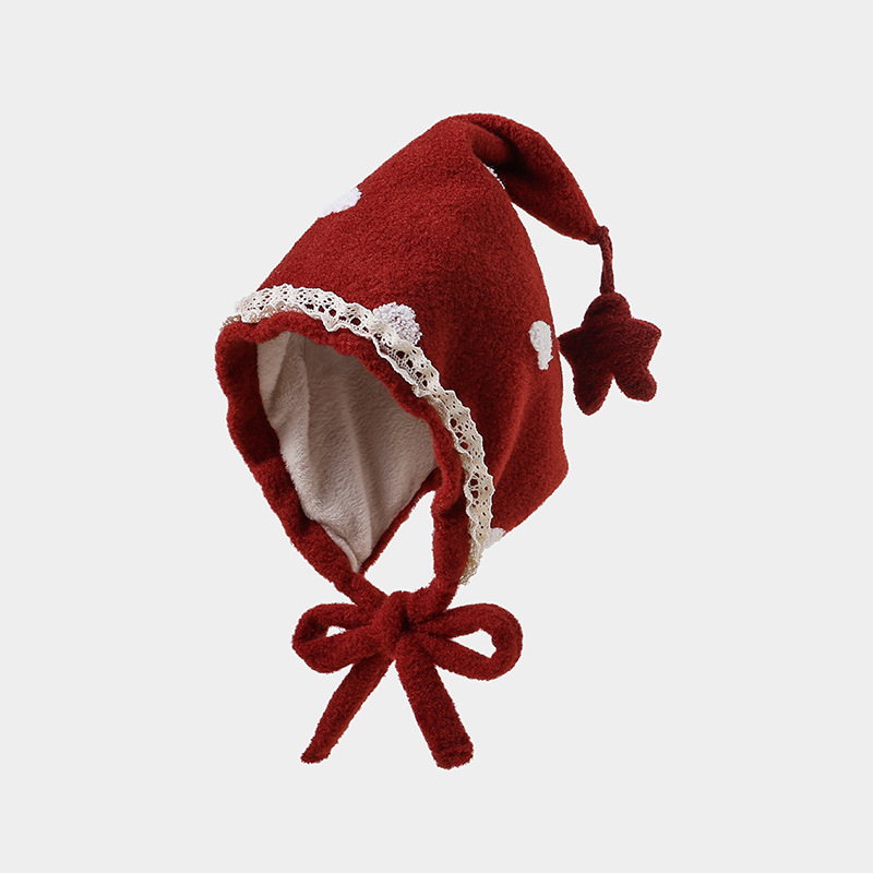 Sombreros para bebés bufandas set otoño y invierno engrosado calentamiento para niños gorras de punto gorras rojas para niñas gorras de hadas gorras protectoras de orejas image 11