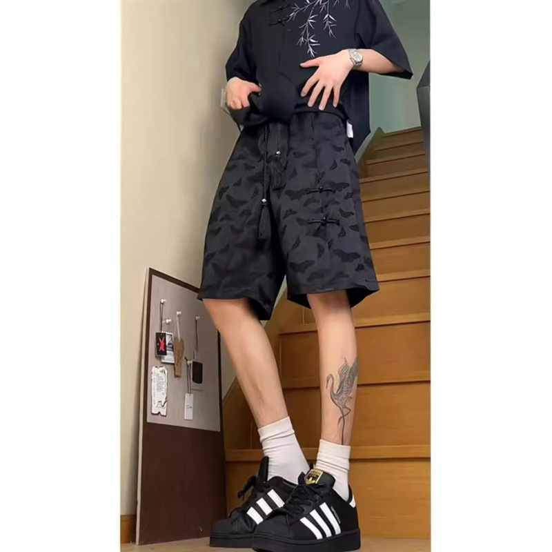 New Chinese Men's National Style Ice Silk Buckle Shorts Men's Summer Texture Butterfly Jacquard Pants Casual Pants