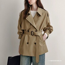 中长款风衣女春秋新款双排扣显瘦小个子女式大衣外套群木源头工厂