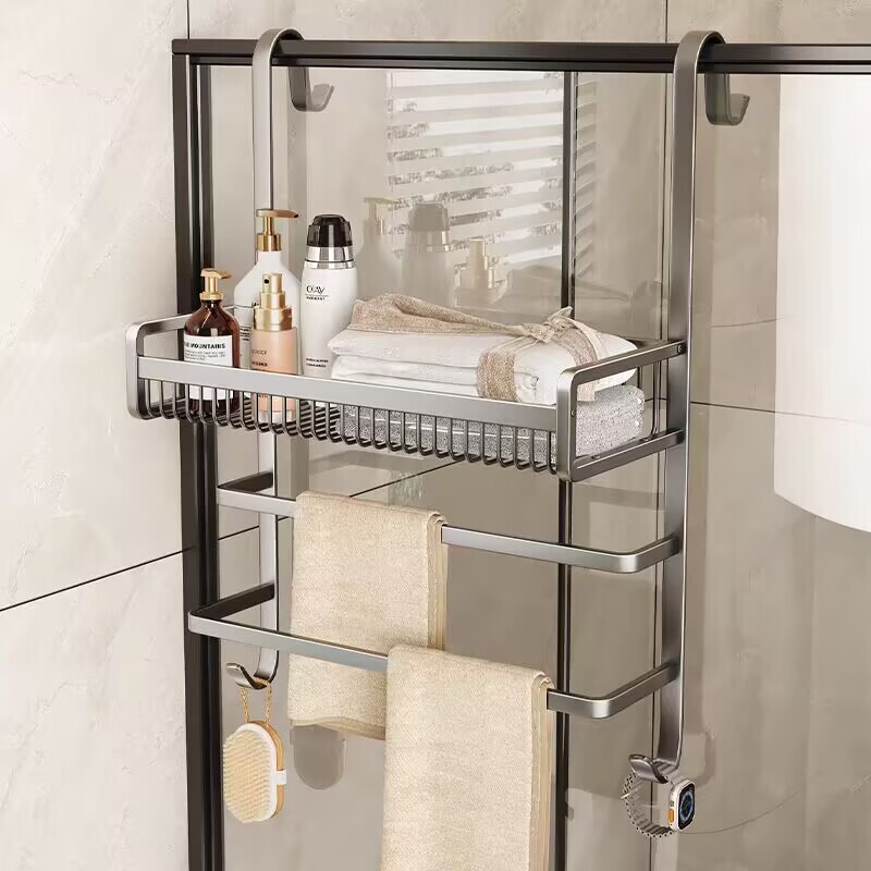 Towel Rack Toilet Punch-free Bathroom Rack Toilet Shower Room Glass Door Hanger Towel Bar Towel Rack