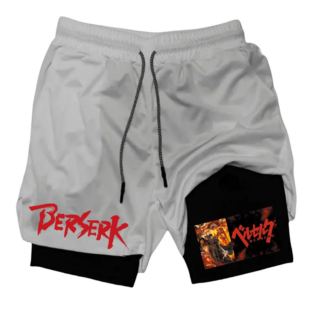 Японская анимация Berserk Sword Wind Legend Peripheral Print Мужские спортивные шорты фитнес Двойной слой Пятиминутные шорты