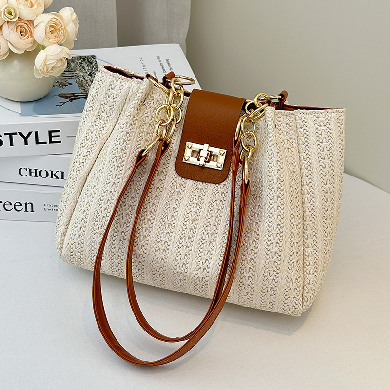Bolsas de tejido transfronterizas de mujeres 2025 nueva bolsa de hombro de gran capacidad bolsa de vacaciones de playa bolsa de paja al por mayor