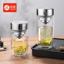 明霞双层玻璃杯异形高硼硅鹅蛋杯男商务办公泡茶水杯礼品杯子批发