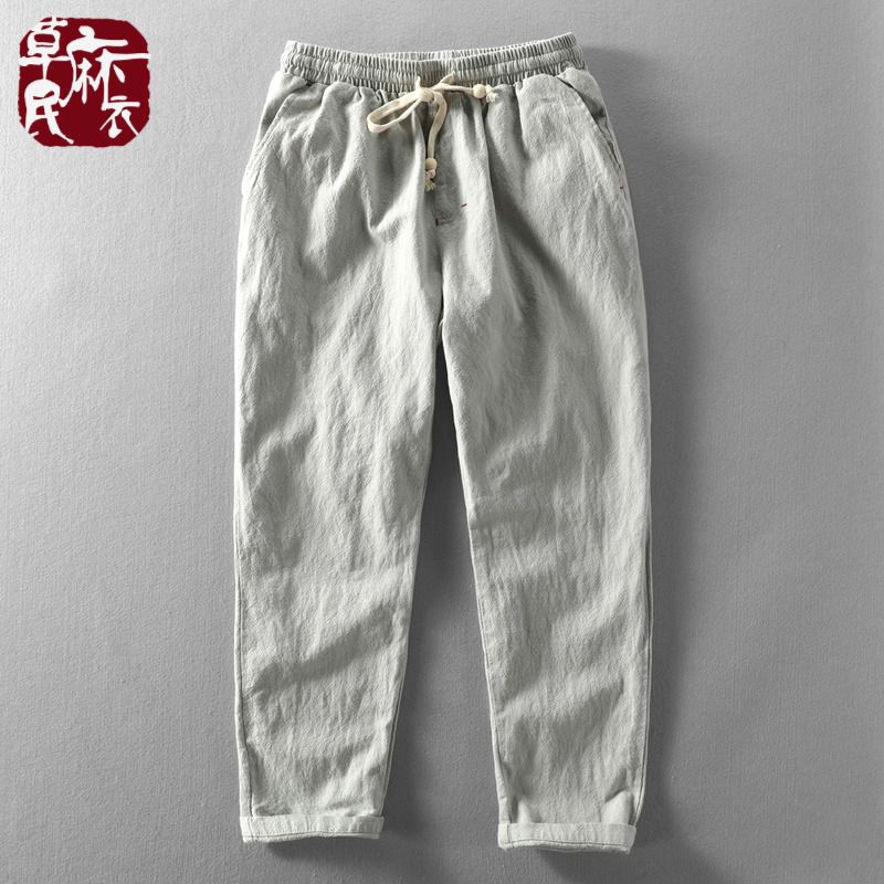 Linen Pants Men's Loose Cotton and Linen Men's Casual Pants Summer Straight Linen Men's Pants Summer Pants Linen Men's Ankle-length Pants Thin