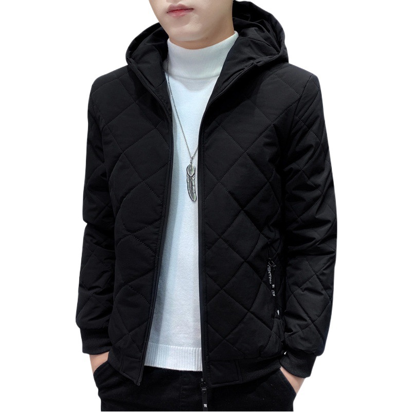 Chaqueta de algodón informal de nuevo estilo para hombre, chaqueta de algodón con capucha, chaqueta de algodón con forro polar, chaqueta de algodón con estampado de rombos, abrigo de algodón.