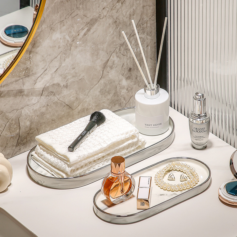 High-value marble pattern ceramic tray hotel model room simple toilet sink bathroom cabinet storage tray