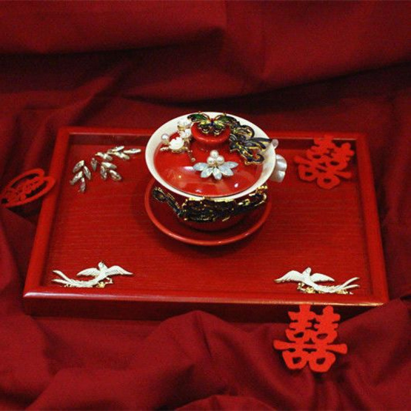 喜結連理敬茶杯結婚祝い用品持参対杯diy手作り装飾陶磁器蓋結婚祝い用品大全|undefined