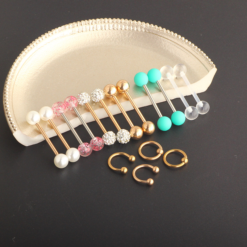 Rose Gold 16Pcs Stainless Steel Nipple Ring Set with Safety Lock Design Body Piercing Jewelry detail image 7