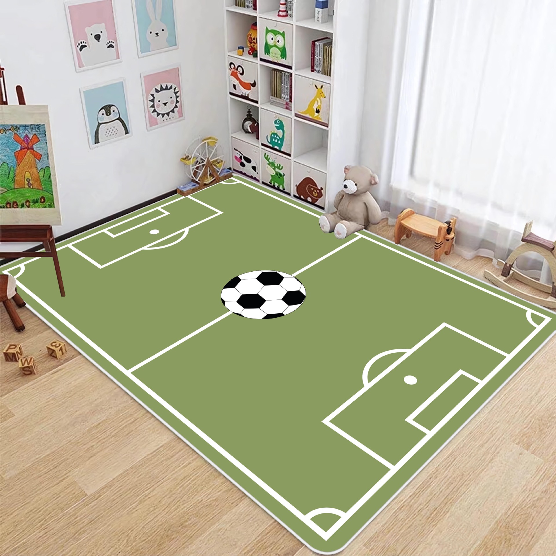Alfombrilla de entrenamiento de fútbol interior verde simple para el hogar, resistente a la suciedad y fácil de cuidar, alfombrilla de terciopelo de cristal antideslizante, alfombrilla resistente al desgaste