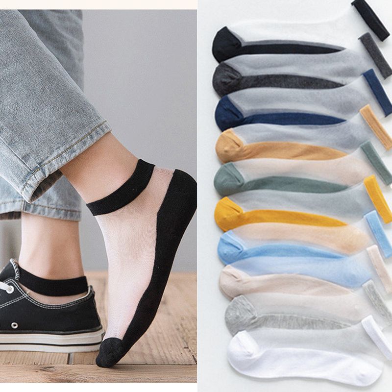 Summer men's ice silk socks men's deodorant thin boat socks short tube ultra-thin shallow mouth fashionable all-match glass stockings