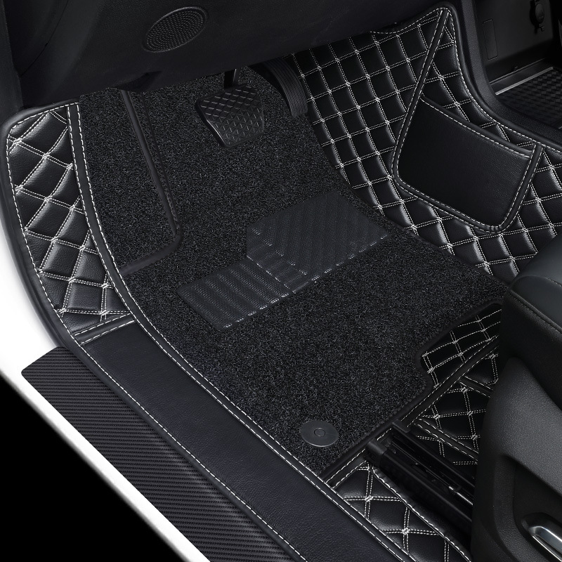 Shiyong – Car floor mats, Universal Foot Pad - driver-double-layer-black-gold-thread-black-silk-ring