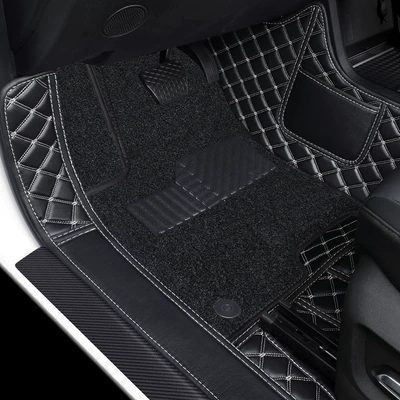 Suitable for Car Floor Mats for Universal Foot Pad - main-driver-double-layer-black-gold-wire-black-black-silk-circle
