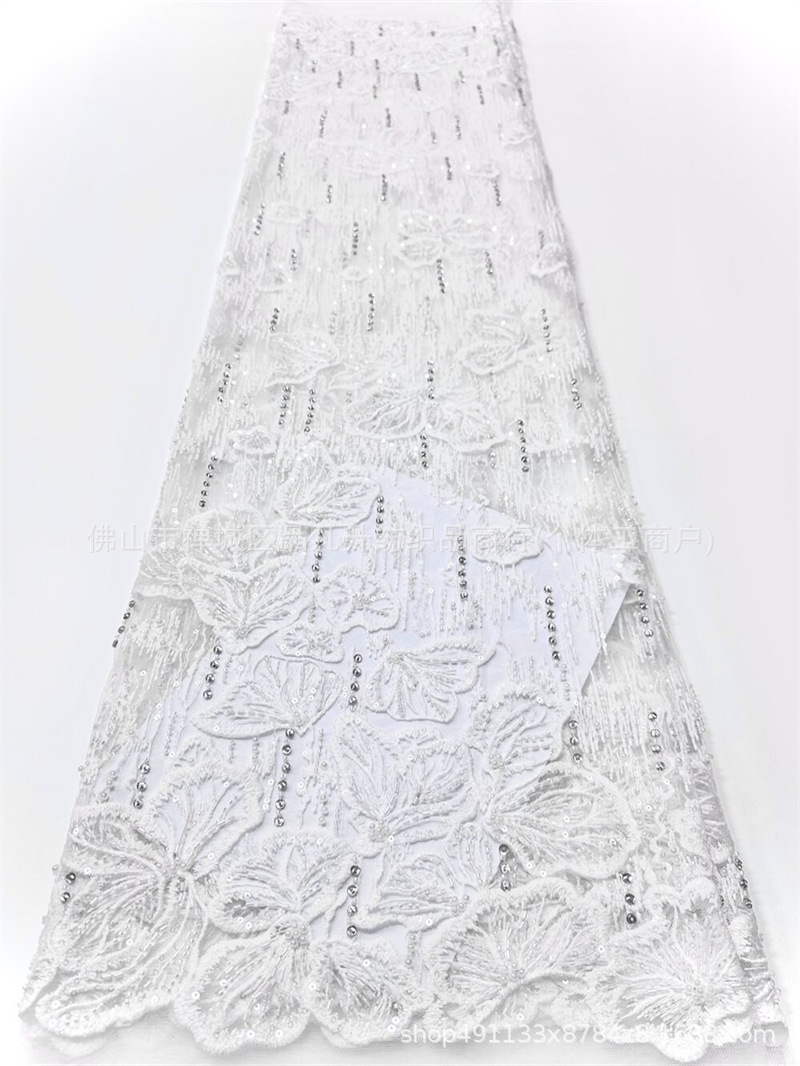 Fabricante nuevo fondo plano tubo de perlas bordado tela brillante vestido de boda vestido de cena tela de moda