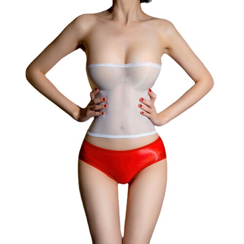 Qing Homer oil silk sexy lingerie set sexy oily bra and hip skirt dual-purpose women's underwear briefs thin and see-through