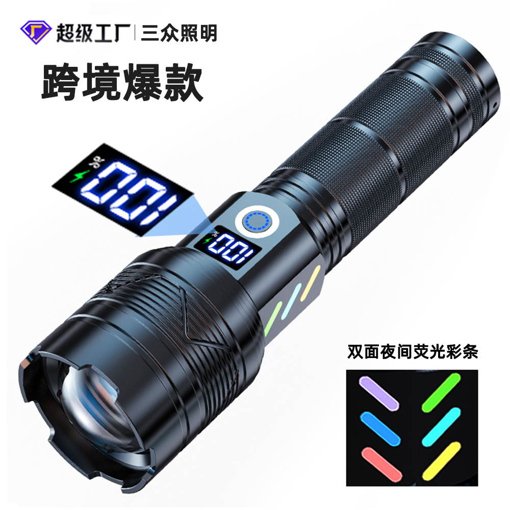 Linterna táctica multifuncional transfronteriza, pistola láser de luz fuerte, zoom al aire libre, pantalla digital, carga, linterna láser blanca de 20 vatios