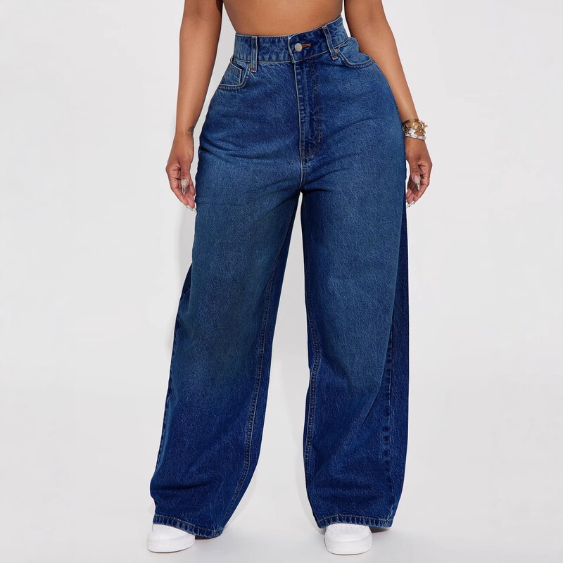 European and American Style Straight-Leg Pants, High-Waisted Buttoned Wide-Leg Floor-Length Jeans, Women's Korean-Style Loose Slimming Wide-Leg Fashion Pants European and American Style Straight-Leg Pants, High-Waisted Buttoned Wide-Leg Floor-Length Jeans, Women's Korean-Style Loose Slimming Wide-Leg Fashion Pants