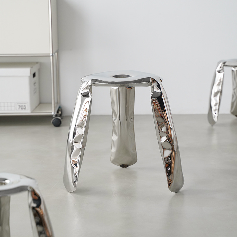 北欧ins设计师不锈钢气球凳子艺术设计金属三脚换鞋矮凳家用圆凳