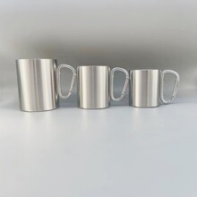 亚马逊双层水杯露营口杯登山扣手柄杯子咖啡杯户外不锈钢马克杯